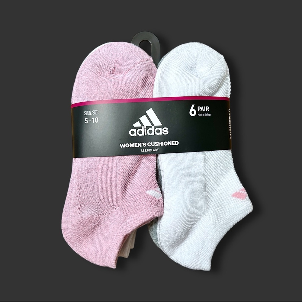Adidas Women’s Multicolor Cushioned Athletic No-Show Socks 6-Pack Sz 5-10